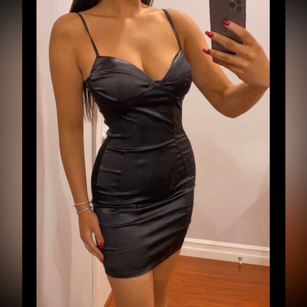 satin mini black dress